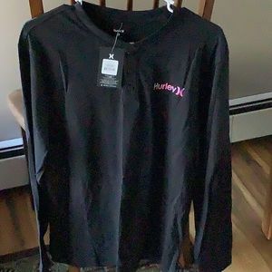 HURLEY S LONG SLEEVE BLACK HENLEY NWT